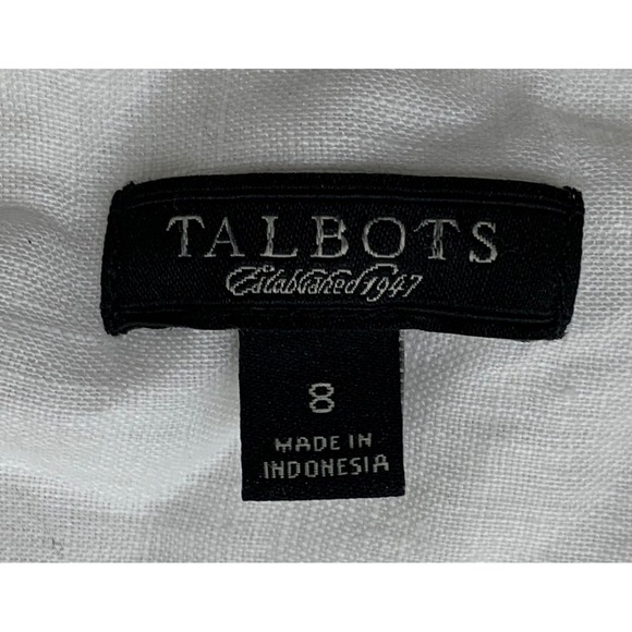 Talbots White 100% Linen Ruffle V-Neck Short Sleeve Blouse Top Size 8 - Picture 4 of 8